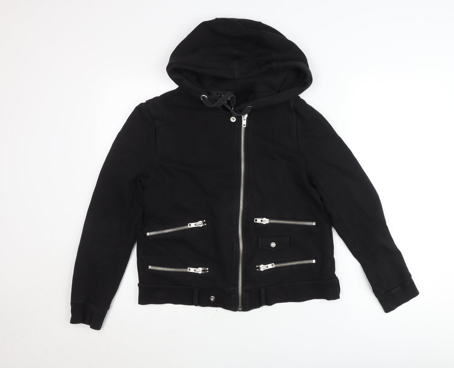 The Kooples Women Black Cotton Biker Jacket Hoodie Size M