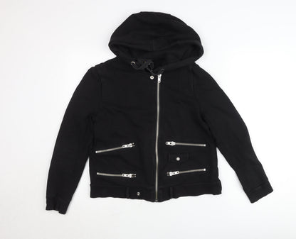 The Kooples Women Black Cotton Biker Jacket Hoodie Size M