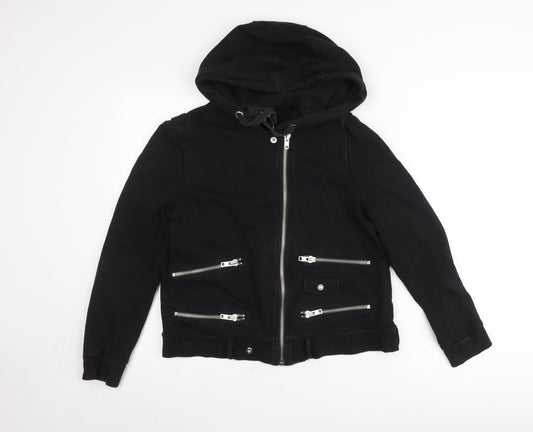 The Kooples Women Black Cotton Biker Jacket Hoodie Size M