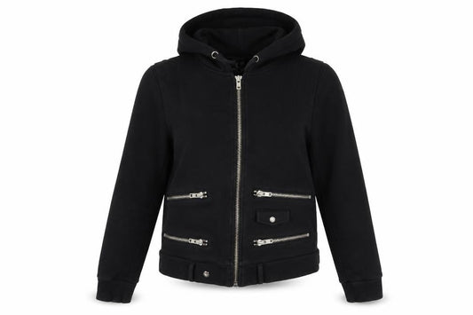 The Kooples Women Black Cotton Biker Jacket Hoodie Size M
