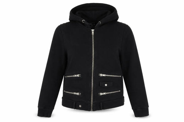 The Kooples Women Black Cotton Biker Jacket Hoodie Size M