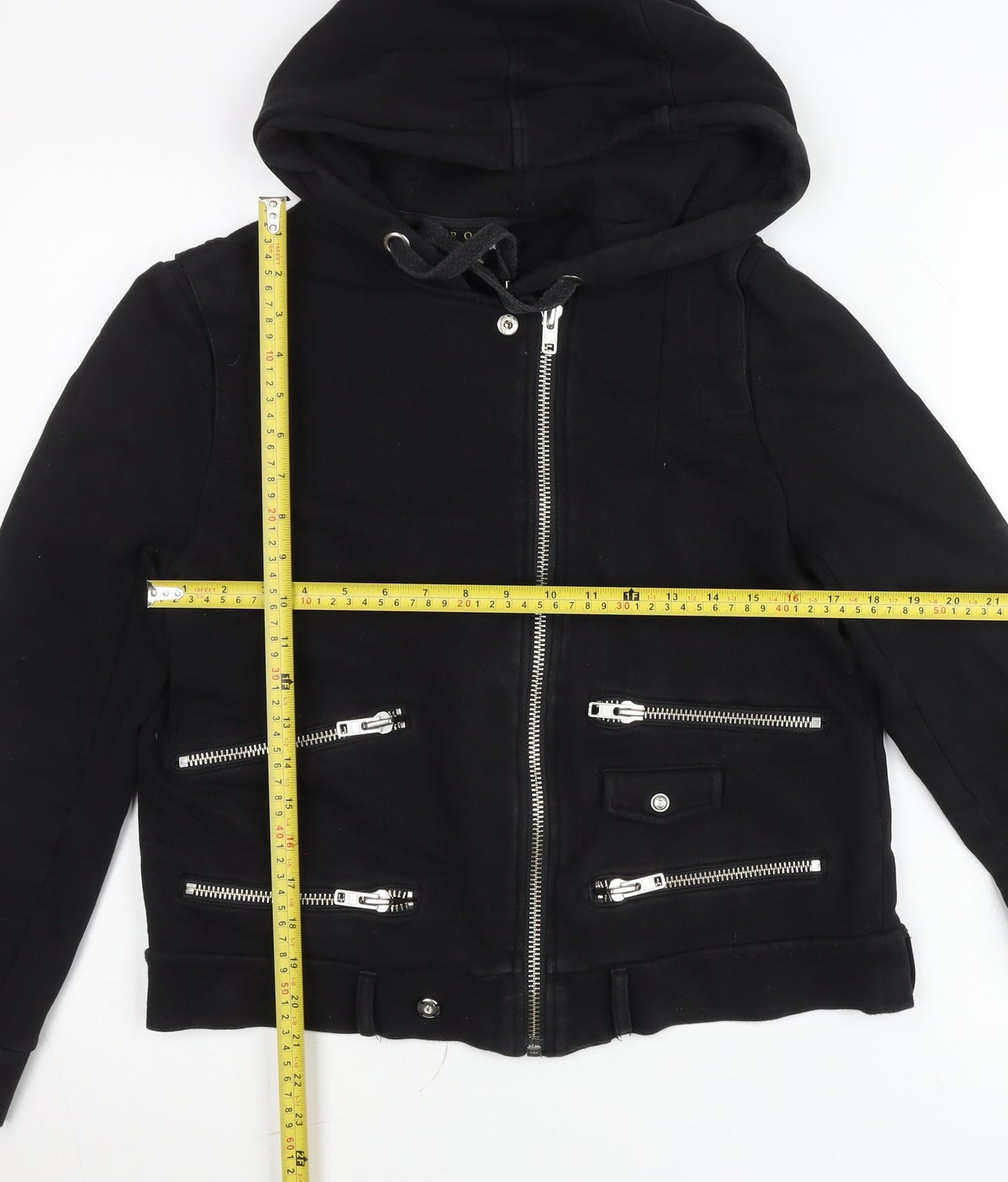 The Kooples Women Black Cotton Biker Jacket Hoodie Size M
