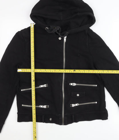The Kooples Women Black Cotton Biker Jacket Hoodie Size M