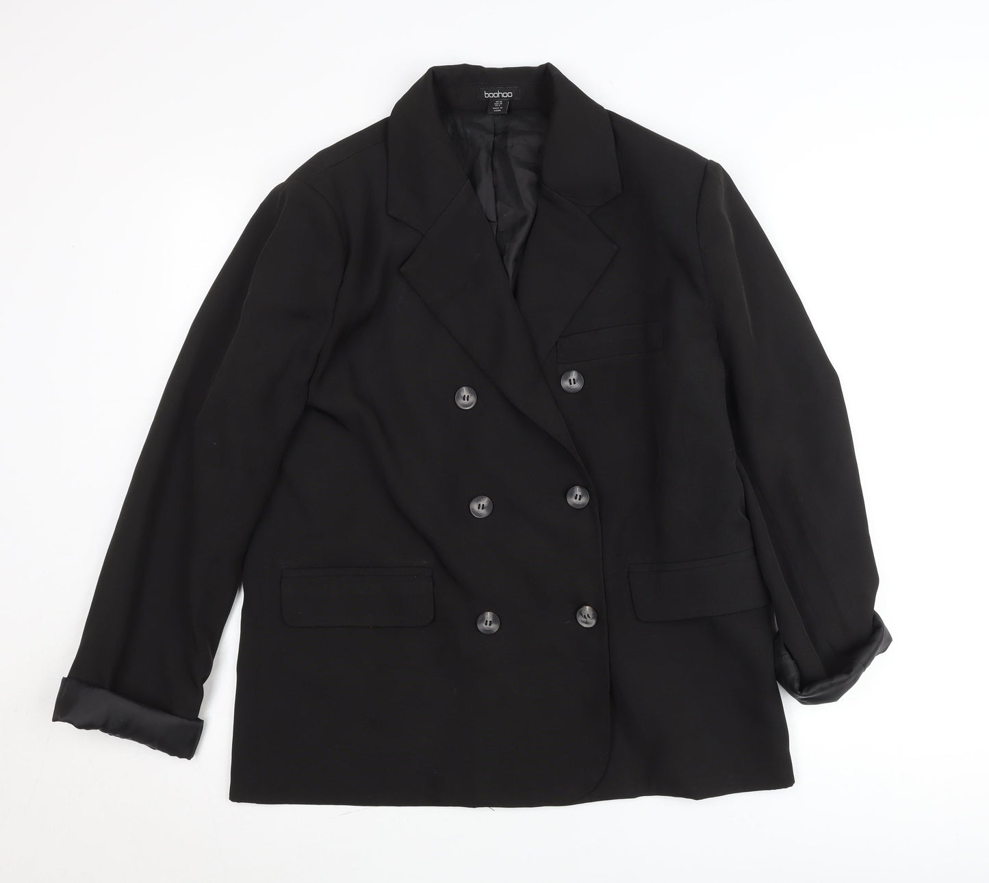 Boohoo Women’s Black Size 10 Double-Breasted Blazer Jacket