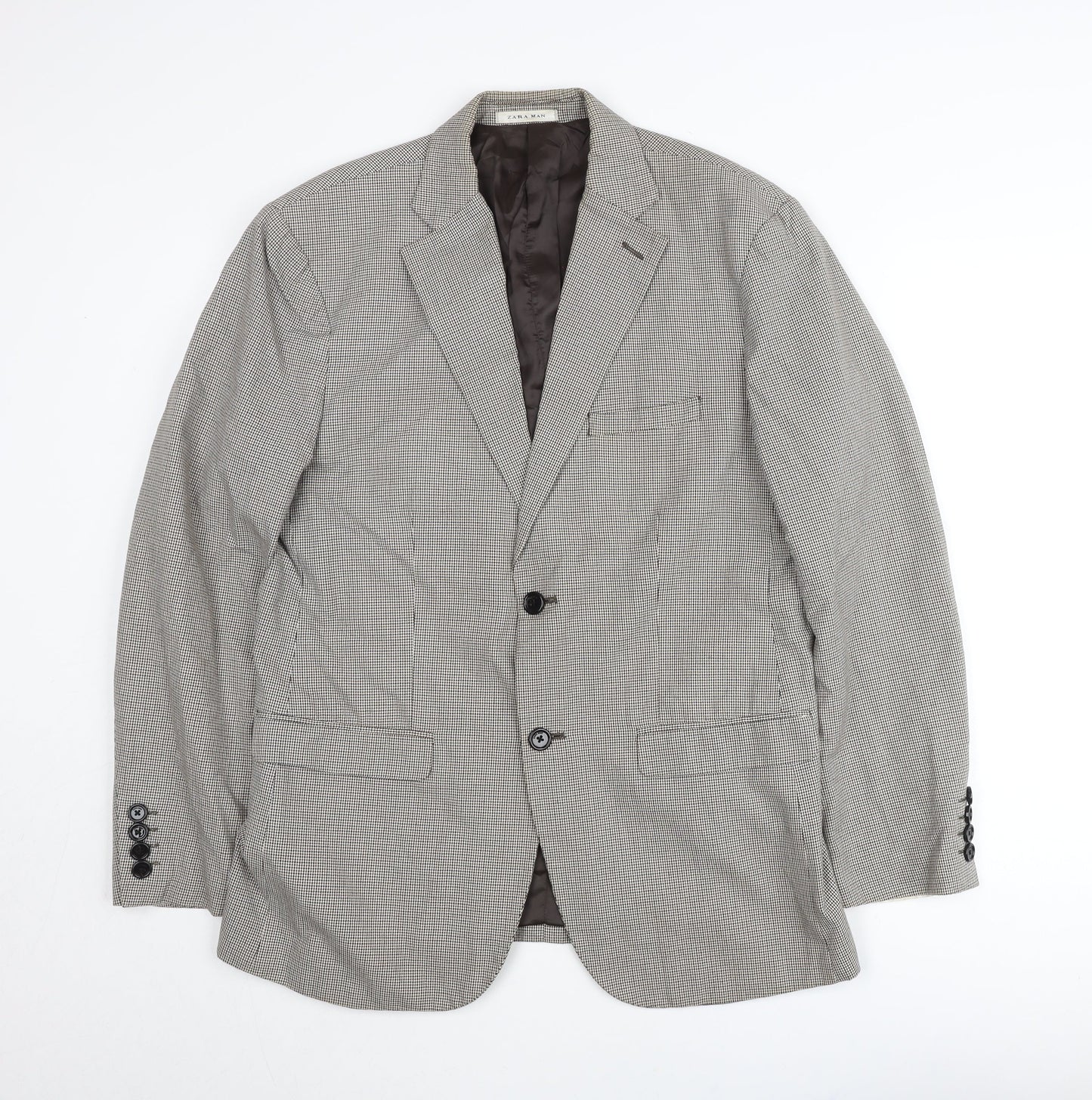 Zara Man Men’s Grey Check Blazer Jacket Size 42 Regular Notch Lapel