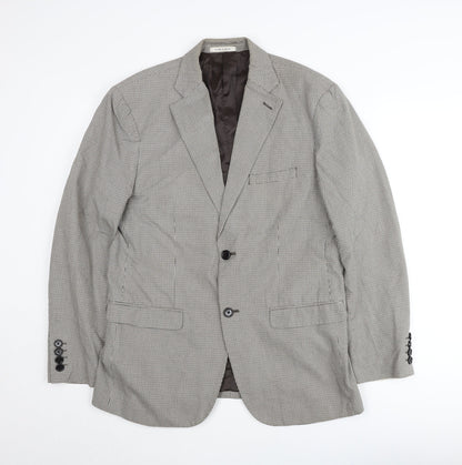 Zara Man Men’s Grey Check Blazer Jacket Size 42 Regular Notch Lapel