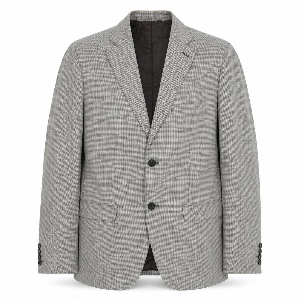 Front view of Zara Man Men’s Grey Check Blazer Jacket, size 42, Regular Notch Lapel