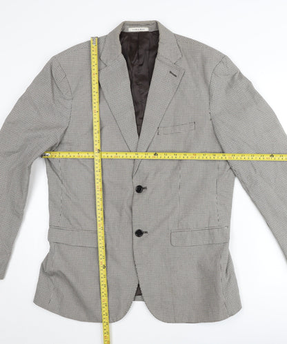 Zara Man Men’s Grey Check Blazer Jacket Size 42 Regular Notch Lapel