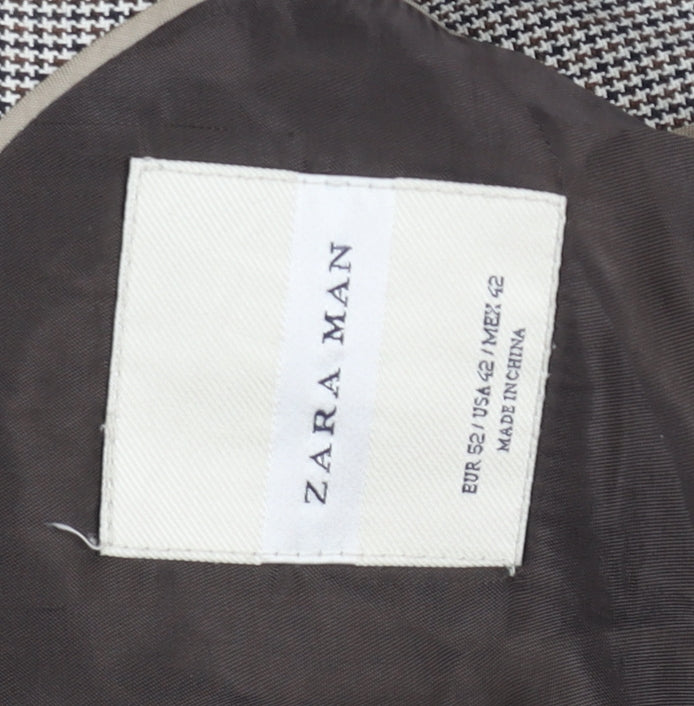 Zara Man Men’s Grey Check Blazer Jacket Size 42 Regular Notch Lapel