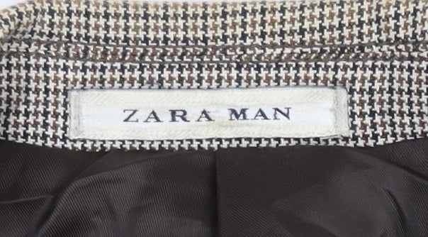 Zara Man Men’s Grey Check Blazer Jacket Size 42 Regular Notch Lapel