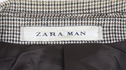Zara Man Men’s Grey Check Blazer Jacket Size 42 Regular Notch Lapel