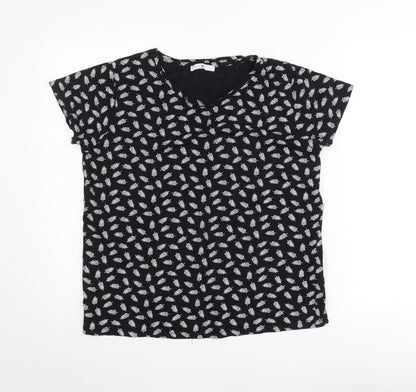 Hailys Womens Black Floral Viscose Stretch T-Shirt M