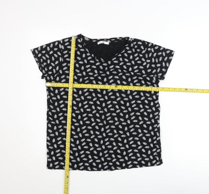 Hailys Womens Black Floral Viscose Stretch T-Shirt M