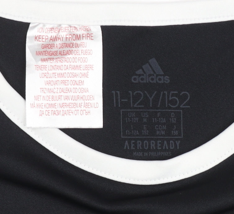 Adidas Boys Black 11-12Y Football Training T-Shirt Aeroready Sportswear