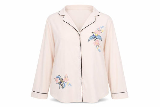 River Island Women Pink Button-Up Embroidered Shirt Blouse L