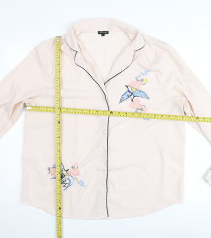 River Island Women Pink Button-Up Embroidered Shirt Blouse L