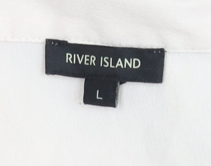 River Island Women Pink Button-Up Embroidered Shirt Blouse L