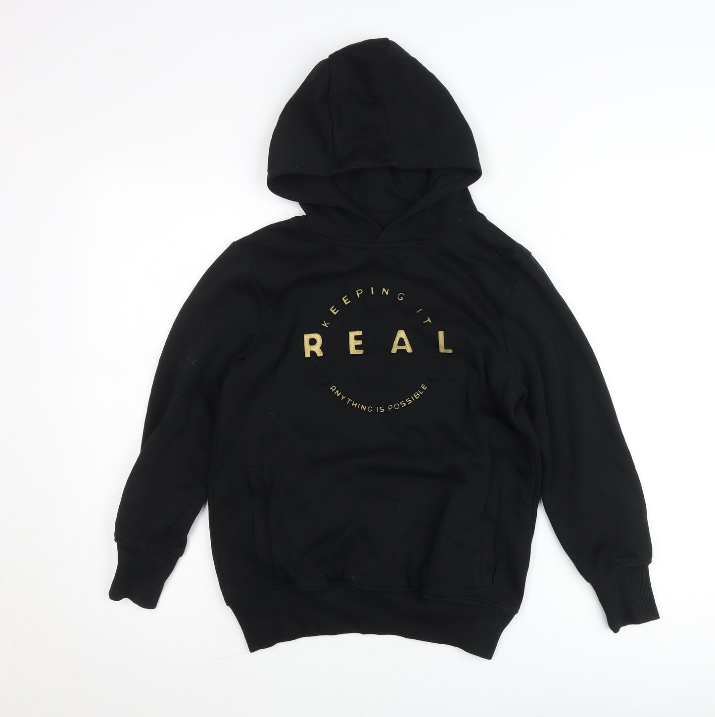 Next Boys Black Hoodie 9 Years Pullover Graphic Logo Sweatshirt