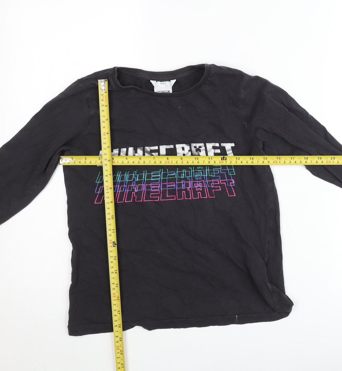Marks and Spencer Teens Black Minecraft Long Sleeve T-Shirt Size 10