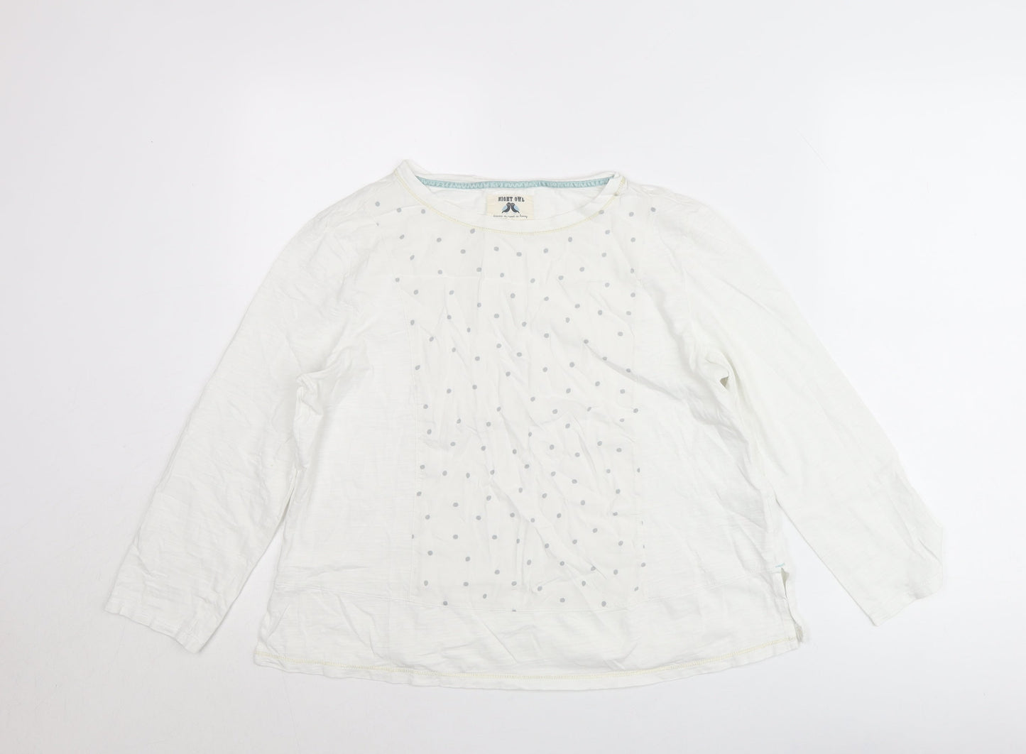 Night Owl Women White Polka Dot Blouse M Long Sleeve Cotton