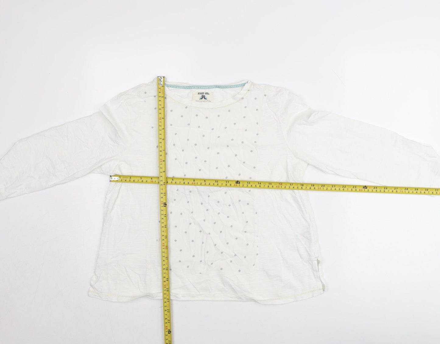 Night Owl Women White Polka Dot Blouse M Long Sleeve Cotton