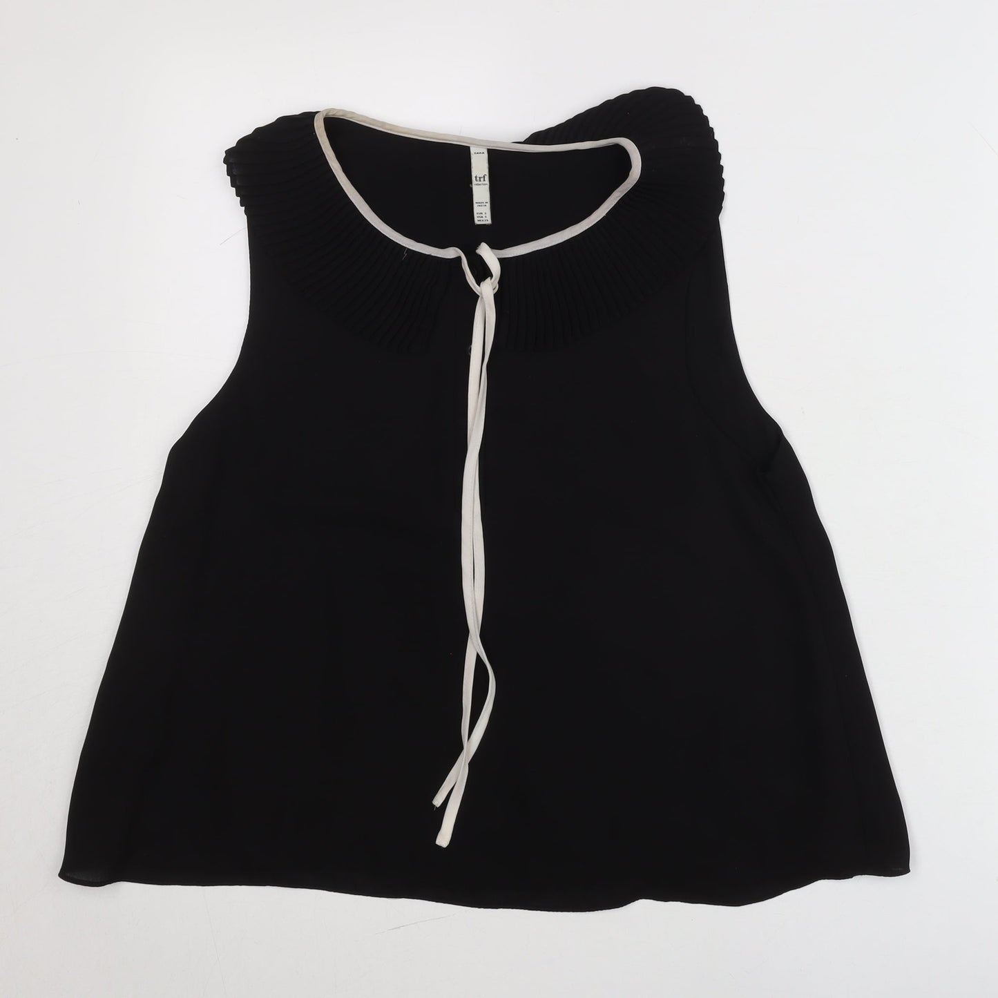 Zara Women Black Size 8 Sleeveless Tunic Blouse with Pleated Collar