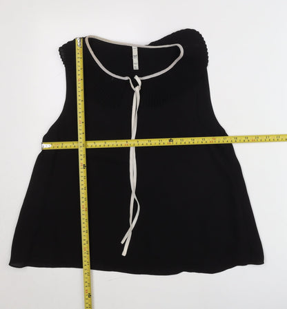 Zara Women Black Size 8 Sleeveless Tunic Blouse with Pleated Collar