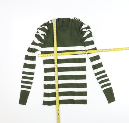Savida Women’s Green White Striped Puff Sleeve Knit Top Size 10
