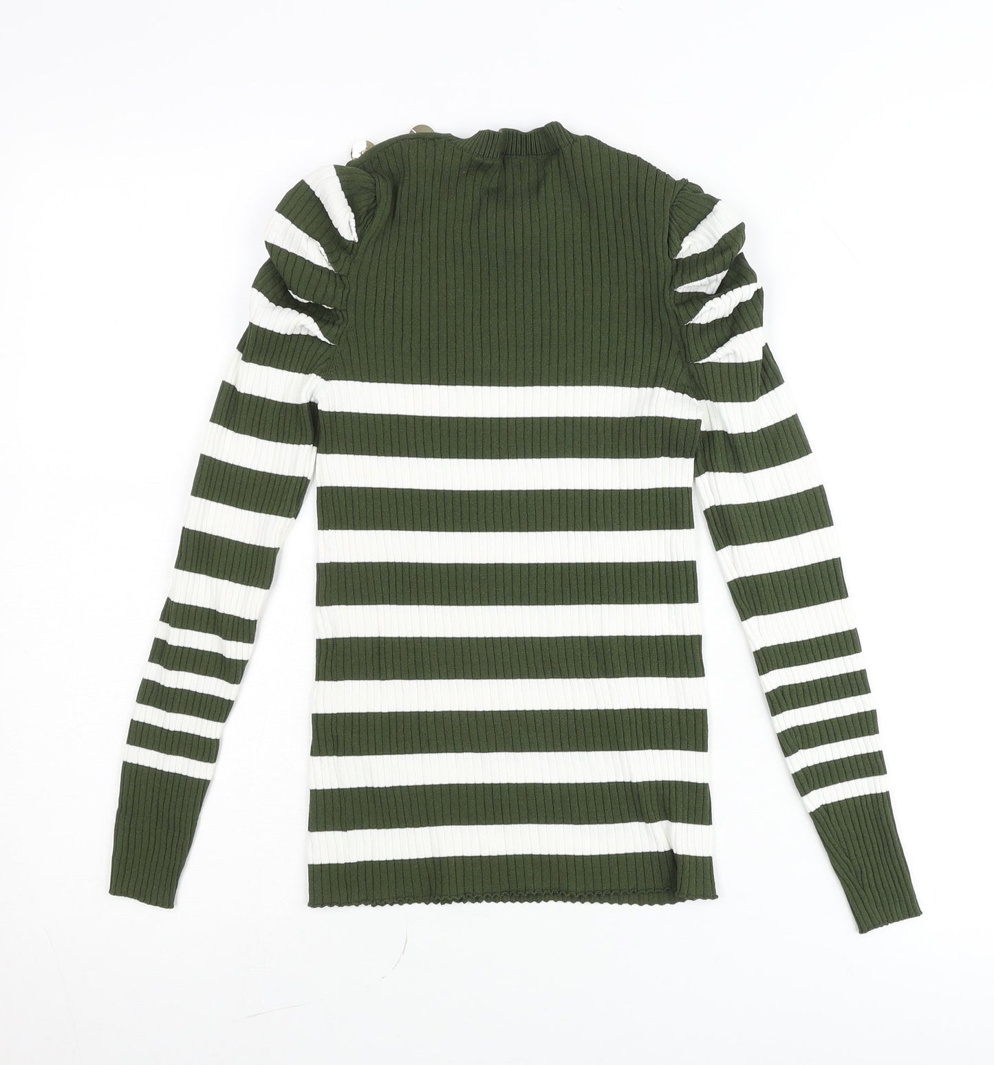 Savida Women’s Green White Striped Puff Sleeve Knit Top Size 10