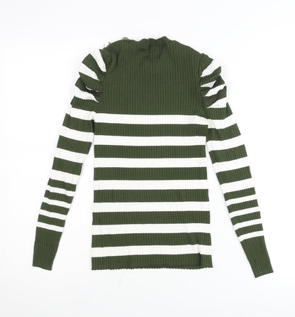 Savida Women’s Green White Striped Puff Sleeve Knit Top Size 10