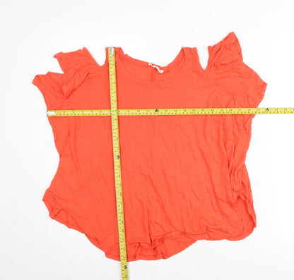 Bershka Womens Orange Size 8 Cold Shoulder Jersey T-Shirt