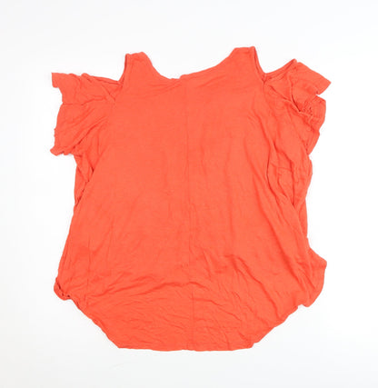 Bershka Womens Orange Size 8 Cold Shoulder Jersey T-Shirt