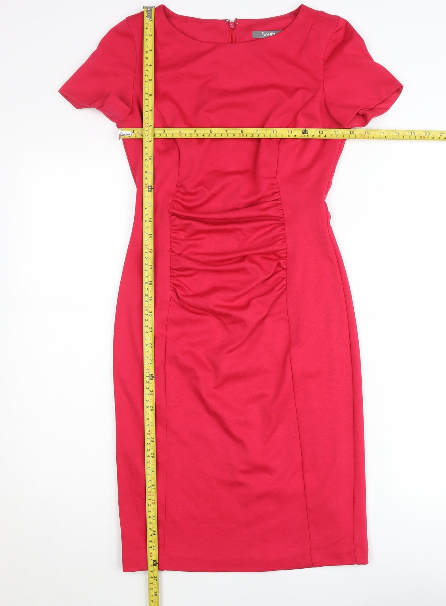 South Women’s Red Sheath Dress Size 8 Knee Length Short Sleeve