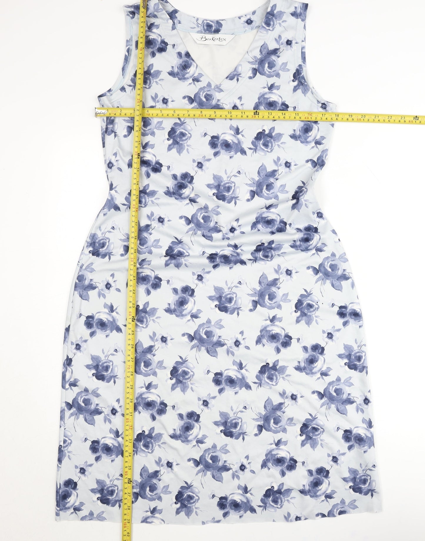 Berkertex Women’s Blue Floral Sleeveless Sheath Dress Size 12