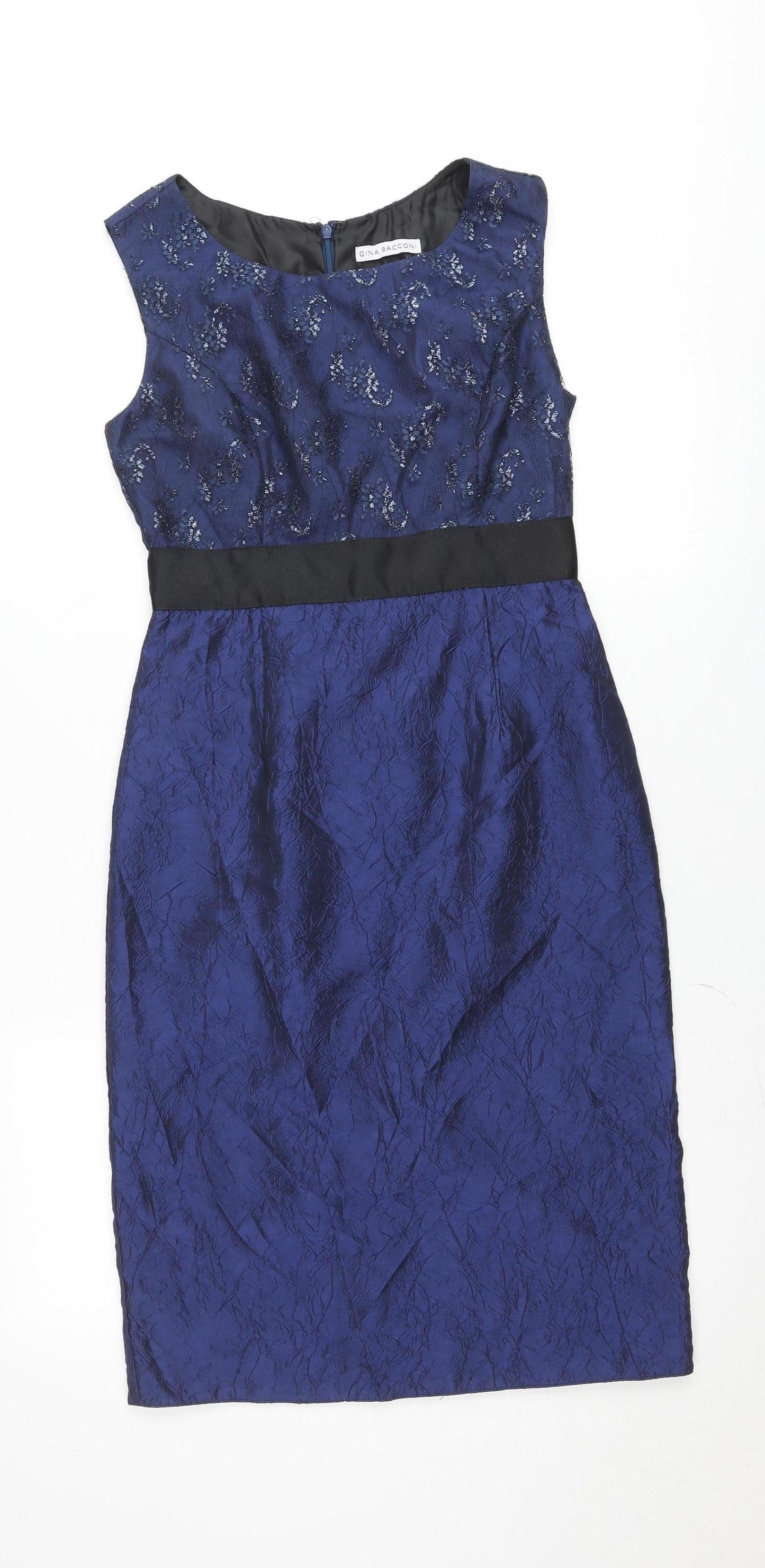 Gina Bacconi Women's Blue Sequin Floral Sheath Dress Size 10
