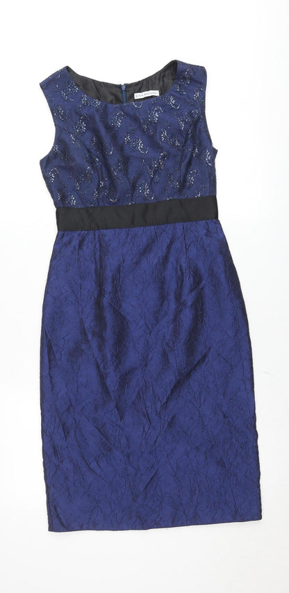 Gina Bacconi Women's Blue Sequin Floral Sheath Dress Size 10