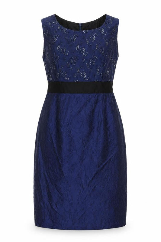 Gina Bacconi Women's Blue Sequin Floral Sheath Dress Size 10
