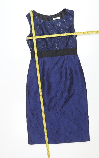 Gina Bacconi Women's Blue Sequin Floral Sheath Dress Size 10