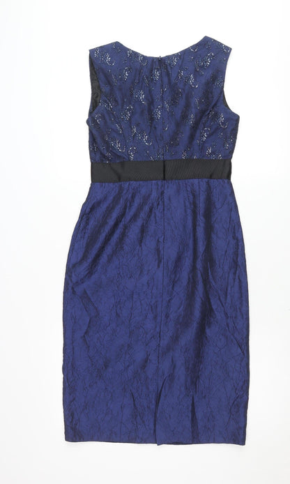 Gina Bacconi Women's Blue Sequin Floral Sheath Dress Size 10