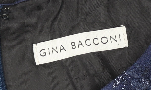 Gina Bacconi Women's Blue Sequin Floral Sheath Dress Size 10