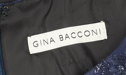 Gina Bacconi Women's Blue Sequin Floral Sheath Dress Size 10