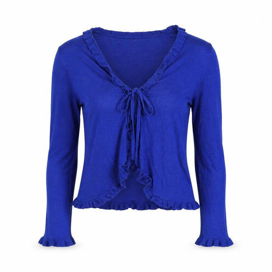 Zara Women’s Blue Ruffle Tie Cardigan M V-Neck Knit Top