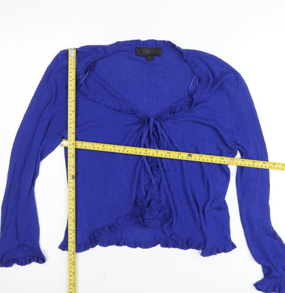 Zara Women’s Blue Ruffle Tie Cardigan M V-Neck Knit Top