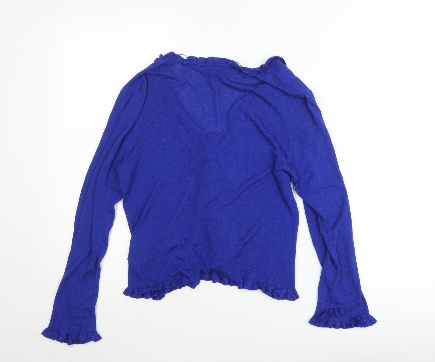 Zara Women’s Blue Ruffle Tie Cardigan M V-Neck Knit Top