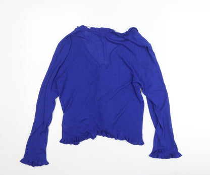Zara Women’s Blue Ruffle Tie Cardigan M V-Neck Knit Top