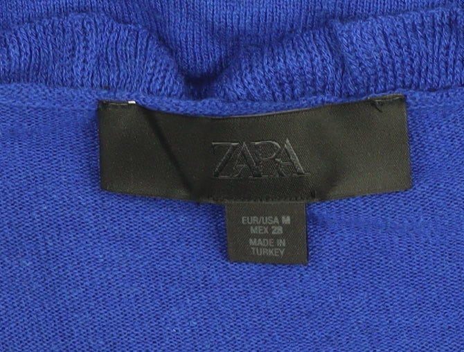 Zara Women’s Blue Ruffle Tie Cardigan M V-Neck Knit Top