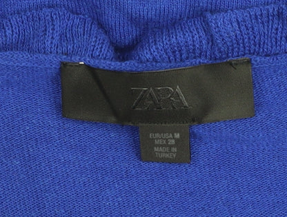Zara Women’s Blue Ruffle Tie Cardigan M V-Neck Knit Top