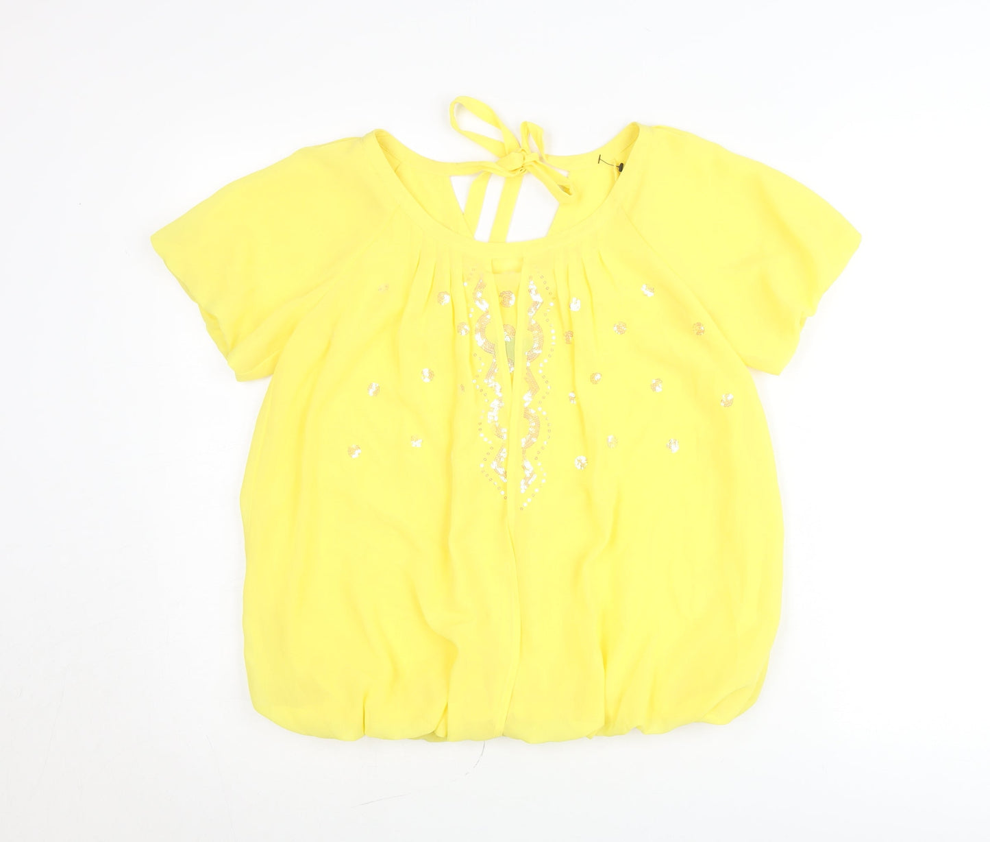 Et Vous Womens Yellow Blouse Size 8 Short Sleeve Sequin Tunic