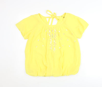 Et Vous Womens Yellow Blouse Size 8 Short Sleeve Sequin Tunic