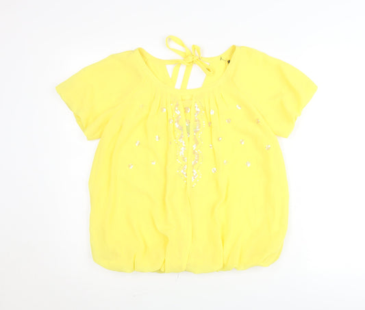 Et Vous Womens Yellow Blouse Size 8 Short Sleeve Sequin Tunic